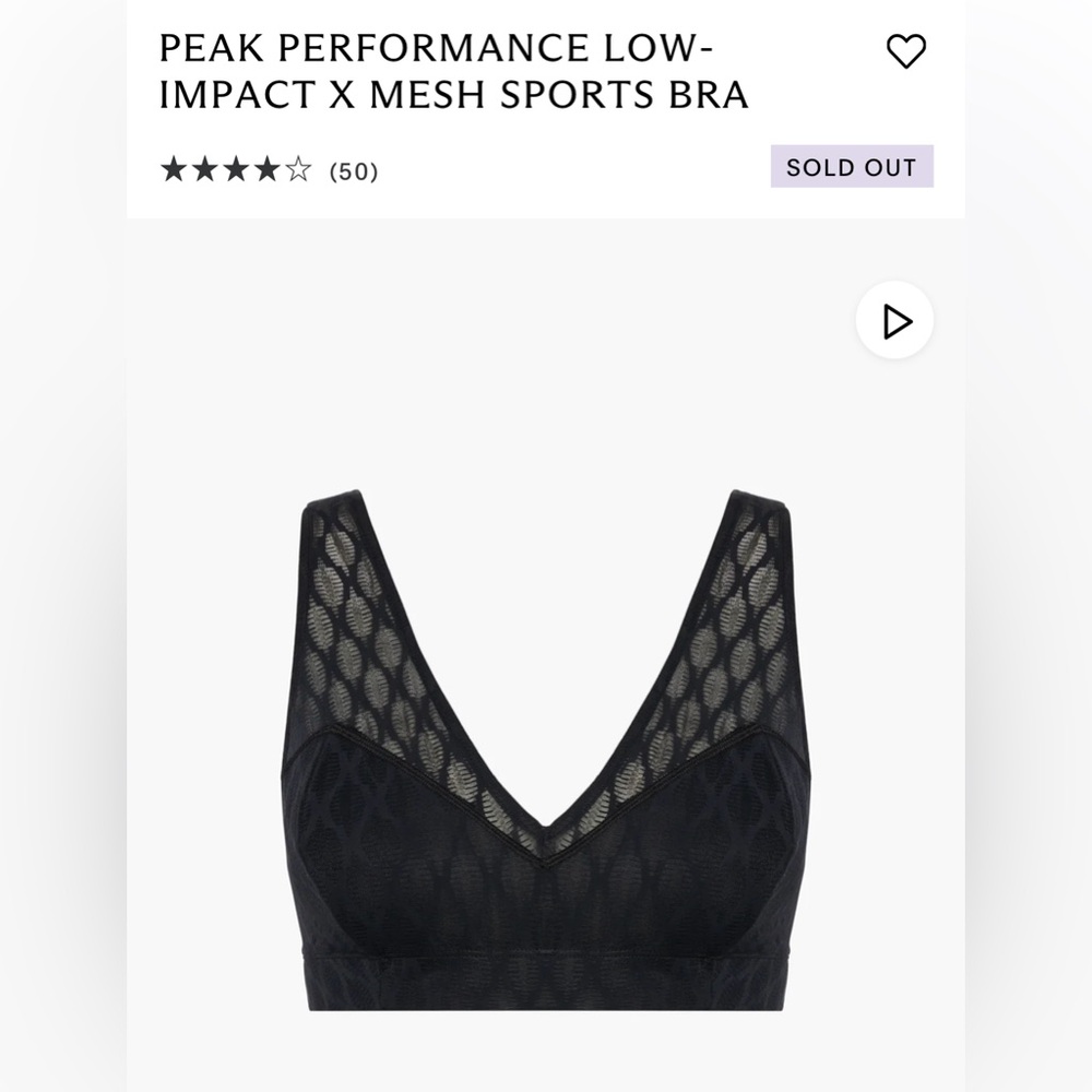 NWT- PEAK PERFORMANCE LOW-IMPACT X MESH SPORTS BRA - size L Caviar